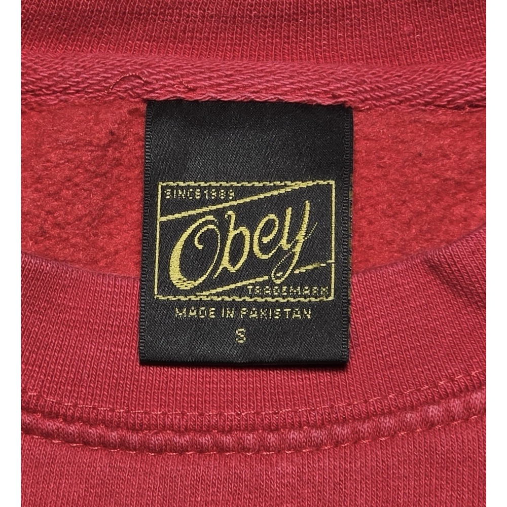 Obey Men's Small Red Graphic Skeleton Crew Neck Pullover Skateboarding Skate - Picture 3 of 6
